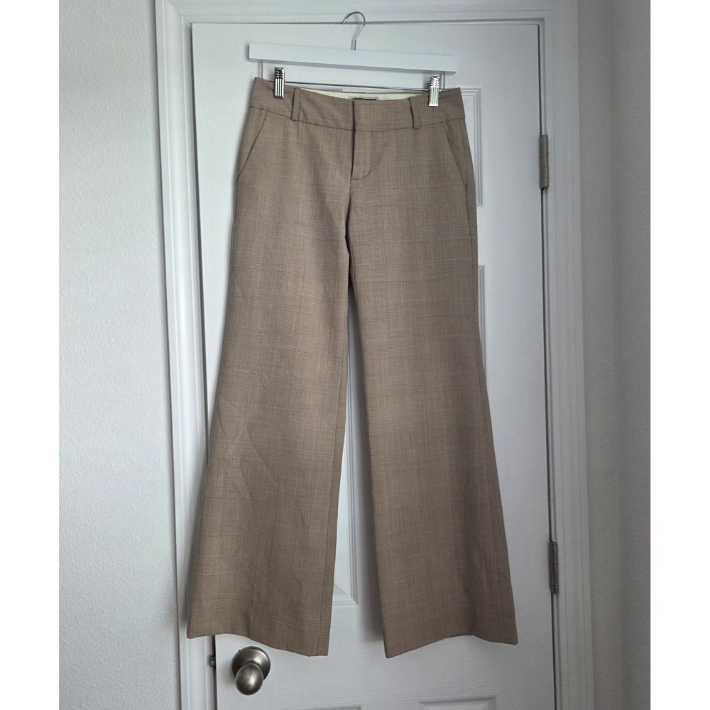 Banana Republic Martin Fit Pants 401556 Brown Glen Plaid Wide Leg Trouser Sz 0